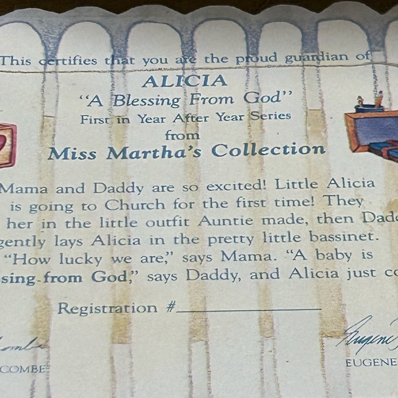 NWT 1992 ENESCO Miss Martha’s Collection ALICIA “A Blessing From God” 321591. - Picture 9 of 11